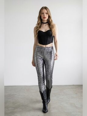 Silver sequin legging statement party pants Glam Festival Club